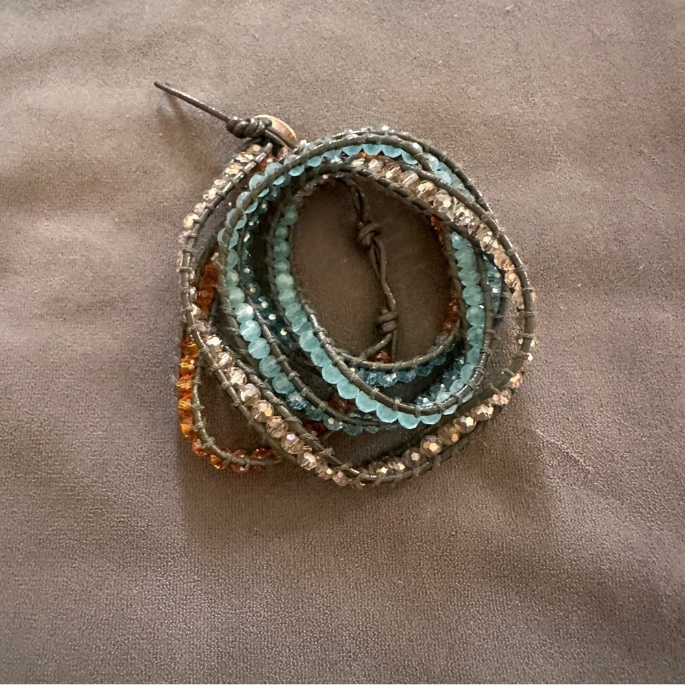 Elegant Multi-Color Blue Orange Beaded Wrap Bracelet Festival Concert Boho Beach